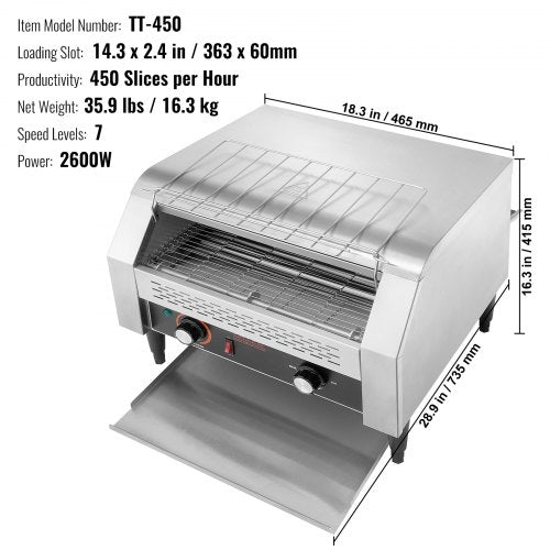 VEVOR Durchlauf-Toaster 1770 W Förderbandtoaster, Kettentoaster, Drei multifunktionale Betriebsarten 450 Scheiben pro Stunde, Kommerzieller Toaster Förderband Edelstal Restaurants, Bäckereien Silber