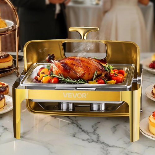 VEVOR Chafing Dish Set Speisenwärmer Edelstahl 8,5 L 1 Stk. Rolltop Gold Buffet