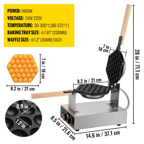 VEVOR Waffelmaschine Waffelautomat Backblech Waffeleisen 6 kg Waffelmaschine Waffelgröße Küchengeräte Kommerzieller Eierwaffeleisen Edelstahl