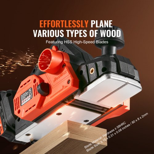 VEVOR Akku-Hobel 20V 800W Handhobel 82mm Breite Hobelmaschine 2mm Hobeltiefe Elektrohobel 16000U/min Einhandhobel mit HSS-Klingen und doppeltem Staubauslasssystem Hobekl Handhobelmaschine