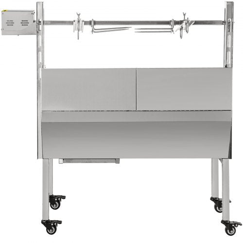 VEVOR BBQ Spießgrill Tisch Spießbratengrill mit Grillmotor für Hähnchen Lamm, Rind oder Rollbraten, mit höhenverstellbarer Spieß für bis zu 60 kg Grillgut, Grillfläche Holzkohlegrill: ca. 88 x 44 cm