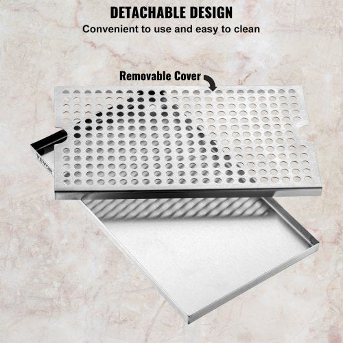 VEVOR 304  Edelstahl-Tropfschale, Bierabtropfschale mit 4 Rutschfesten Gummipads &amp; Abnehmbarer Abdeckung, 300 x 180 x 25 mm Bar-Tropfschale Geeignet für Restaurants, Bars, Küchen, Café usw.