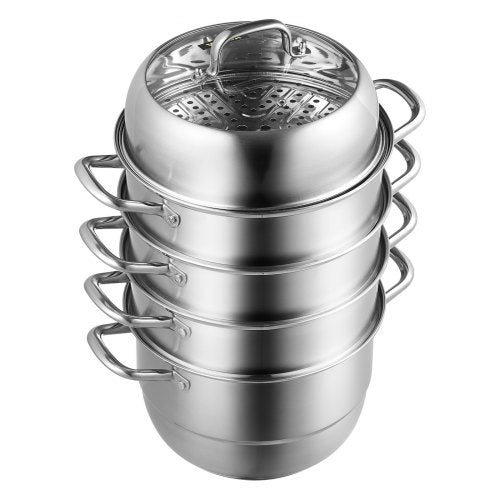 VEVOR Dampfkocher Stapelbar Dampfkochtopf Durchmesser 28,5 cm Dampfgarer Edelstahl 5 Etagen mit Glasdeckel, Rostfrei Dampfgarer Edelstahl Kartoffeldämpfer 22 x 28 x 15,5 cm