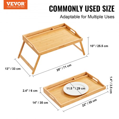 VEVOR Betttablett Tisch mit Faltbaren Beinen &amp; Medienschlitz, Bambus-Frühstückstablett für Sofa, Bett, Essen, Snacken und Arbeiten, Serviertablett für Laptop, Schreibtisch, TV-Tablett