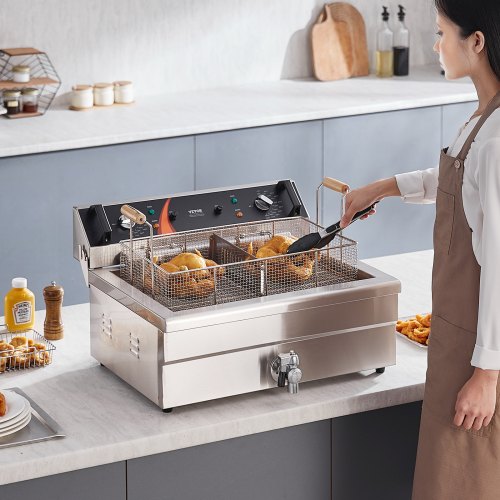 VEVOR Kommerzielle Elektrische Fritteuse 2250W 20L Edelstahl Upgrade 200°C