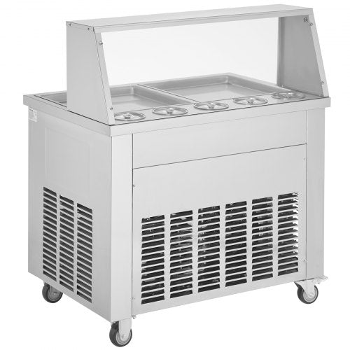 VEVOR Maschine für frittierte Eisrollen, 2 Stück 380 x 380 mm Quadratische Pfannen zum Frittieren von Eis, Kommerzielle Eismaschine aus Edelstahl mit Kompressor und 4 Schabern