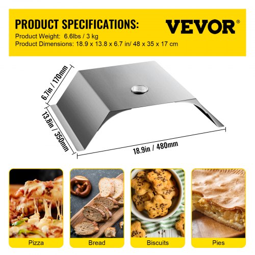 VEVOR Pizzaaufsatz Gasgrill, 3 Stk. Pizzahaube 48x35x17 cm Holzkohlegrill Pizzaofen, 50-300 ℃ Edelstahl Pizzaaufsatz 3 kg Pizzaofen Outdoor Garten Pizzastein Pizzakruste Pizzaschneider, Bürste