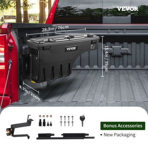 VEVOR LKW-Ladefläche Staufach, abschließbarer Deckel, wasserdicht ABS Radkasten Werkzeugkasten 25 L, kompatibel mit Chevrolet Silverado 1500 GMC Sierra 1500 2019-2021, Fahrerseite, Schwarz