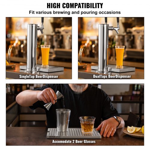 VEVOR 304  Edelstahl-Tropfschale, Bierabtropfschale mit 4 Rutschfesten Gummipads &amp; Abnehmbarer Abdeckung, 300 x 180 x 25 mm Bar-Tropfschale Geeignet für Restaurants, Bars, Küchen, Café usw.