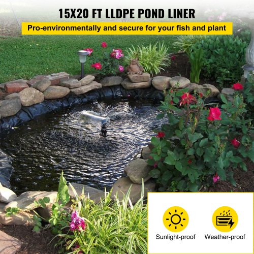VEVOR LLDPE-Teichfolie, 4,6 x 6 m, Teichfolie 20 Mil, Fischteichfolien für Wasserfall, Teich und Fischteiche Schwimmteichfolie Gartenteich Folie