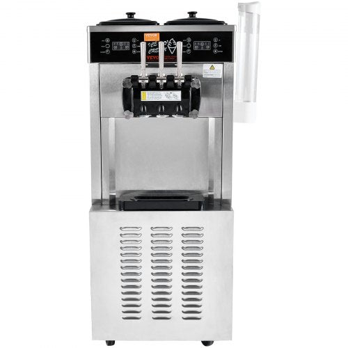 VEVOR Kommerzielle Eismaschine, 34–44 L/h Leistung, 1850 W, Freistehende Softeismaschine mit 3 Geschmacksrichtungen, 2 x 9 L Edelstahlbehälter, LED-Panel Einzelzylindernutzung &amp; Kühlung über Nacht