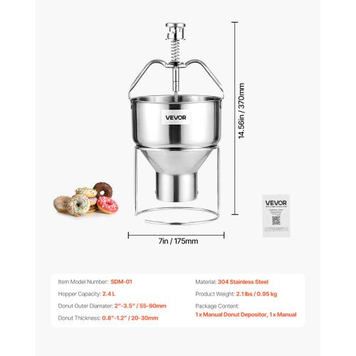 VEVOR Manueller Donut-Trichter Donut-Teigspender Edelstahl2,4L Einstellbar