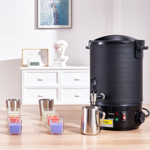 VEVOR Kerzenherstellung Kit Kommerzieller Elektrischer Wachsschmelzer 6,5 L, 1100 W Wachsschmelzgerät Kerzenherstellungsmaschine, DIY Kerzen Selber Machen Set inkl. Dochte, Kerzengießtopf, Löffel
