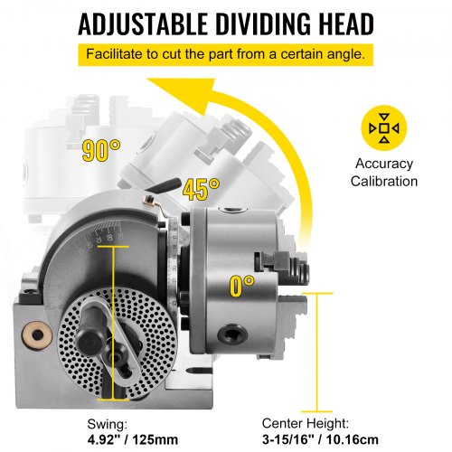 VEVOR Teilapparat mit backenfutter MT2, Rotary Tisch mit Indizierung Höhe der Mitte 100 mm, Dividing Head 23 kg, Rotary Tisch mit Tellern, Eine Starke Unterstützung zu Bearbeitenden Werkstück