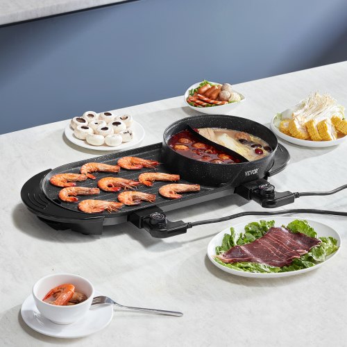 VEVOR Hot Pot mit Grill 2200W 2-in-1 Elektrischer rauchfreier Grill und Hot Pot