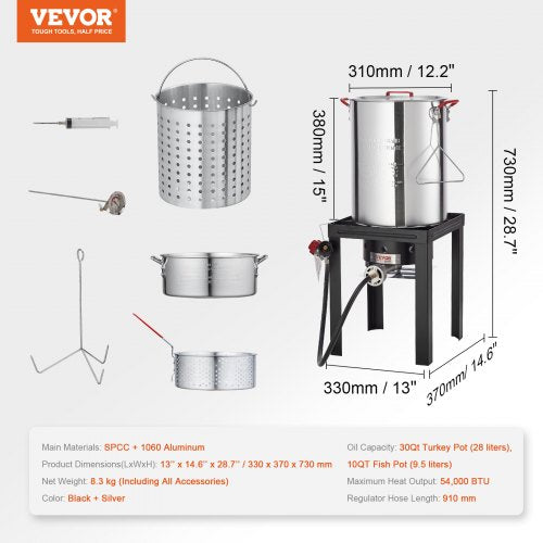 VEVOR 30Qt Türkei 10Qt Fischfritteuse Propankessel Dampfgarer Suppentopf Outdoor