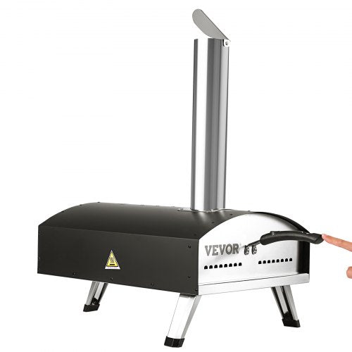VEVOR Tragbarer Pizzaofen Pizzabackofen Outdoor 304,8 mm Gas Holzpellets Holzkohle Pizzaofen Edelstahl Pizzaofen Max 540 °C Holzpelletsschaufel &amp; Pizzastein