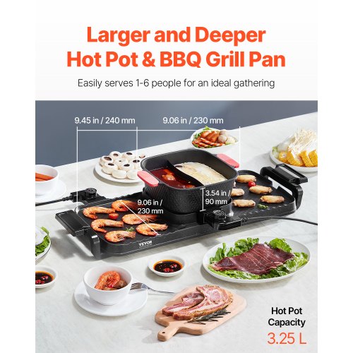 VEVOR Hot Pot mit Grill 2300 W 2 in 1 Elektrischer Rauchfreier Grill mit Abnehmbarem Topf