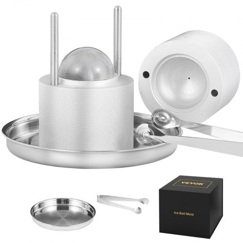 VEVOR Eiswürfelbereiter Eiswürfelformen Satz 60 mm, Eiswürfelform Eiskugelform mit Eiszange &amp; Tropfschale, Alu Strapazierfähige Eiswürfelformen Eiswürfelbehälter Whisky Americano, Saft &amp; Milch Silber