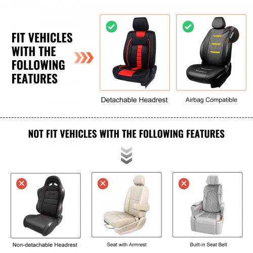 VEVOR Sitzbezüge, Universal-Autositzbezüge für Vordersitze, 6-teiliger Kunstleder-Sitzbezug, vollständig geschlossenes Design, abnehmbare Kopfstütze und Airbag-kompatibel, Autos, Lkws, SUVs