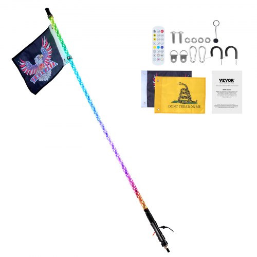 VEVOR 1 Stück 4 Fuß Peitschenlicht, APP- und RF-Fernbedienung, LED-Peitschenlicht, Wasserdichte 360°-Spiral-RGB-Peitschen mit Beleuchtung &amp; 2 Flaggen, für UTVs, ATVs, Motorräder, RZR, Can-Am