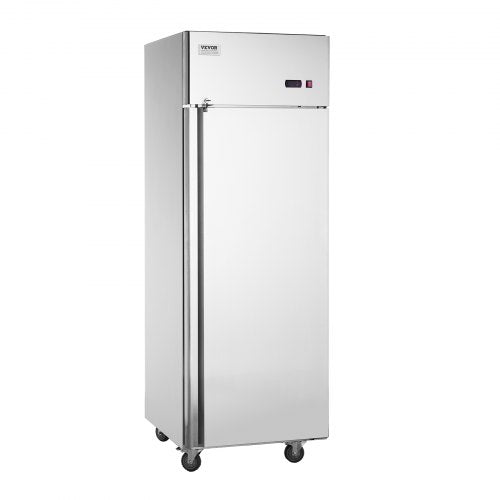 VEVOR Gewerbe-Gefrierschrank 570 L, Gefrierschrank mit Einzeltür, Edelstahl-Gefrierschrank mit automatischer Abtauung, 3 verstellbaren Ablagen, Temperaturregelung von -25 bis -15 ℃ und 4 Rädern