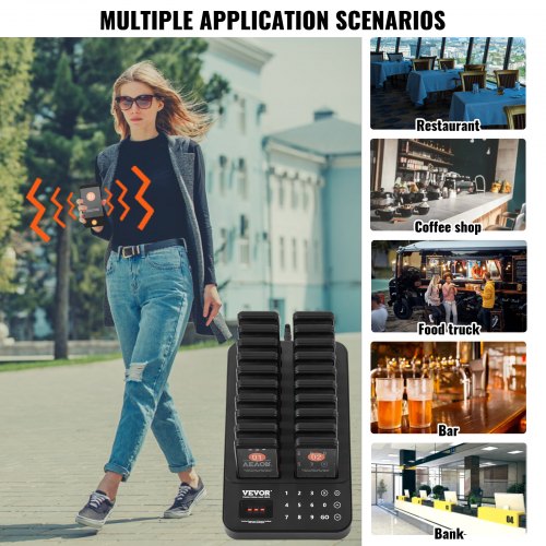VEVOR Restaurant-Pager-System, kabelloses Warteschlangensignal mit 400 m Reichweite, Piepser zur Rufannahme von Gästen mit Vibration und Blinken, 20 Pager für Imbisswagen, Kirche, Kindergarten