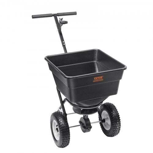 VEVOR Streuwagen 56L Saatgutstreuer 1145x545x830mm Düngerstreuer 0–3m Streubreite Schleuderstreuer 45kg Gewichtskapazität Handstreuer Streuhandwagen Q235-Rahmen Kunststoffrad Salzstreuer