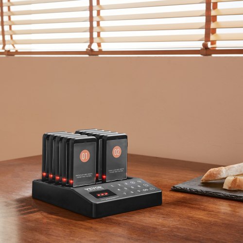 VEVOR Restaurant-Pager-System, Kabelloses Warteschlangensignal mit 400 m Reichweite, Piepser zur Rufannahme von Gästen mit Vibration und Blinken, 10 Pager für Imbisswagen, Kirche, Kindergarten