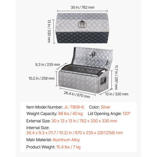 VEVOR Werkzeugkasten Aluminium für Ladeflächen von Pickups 762x330,2x330,2mm