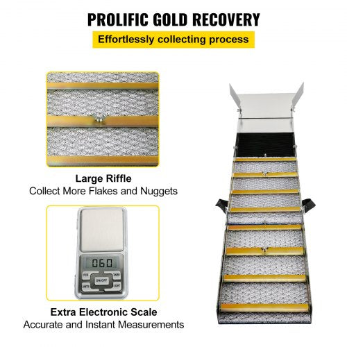 VEVOR Faltbare Schleusenbox aus Aluminiumlegierung, Kompakte 127 cm Schleusenboxen für Gold, Leichte Goldschleusenausrüstung, Tragbare Schleusenboxen mit Bergmannsmoos, Fluss, Bach usw.
