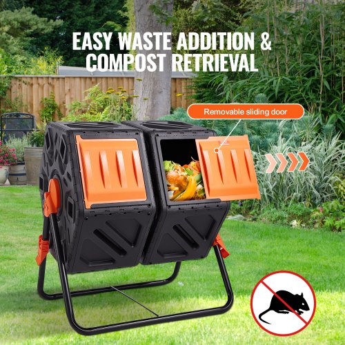 VEVOR Tumbling-Komposterbin Komposter Tumbler 140 L, Trommelkomposter Drehbar Doppelraum Tumbling Komposter 785 x 605 x 795 mm, 40 kg Belastbarer Garten Kompostbehälter inkl. Handschuhe