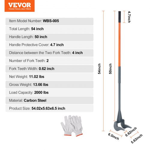 VEVOR Palettenbrecher 137,2cm Lattenheber 907kg Tragfähigkeit Brechstangen Q235 Kohlenstoffstahl Abbruch-&amp; Hebelstange inkl.Handschuhe Pallet Buster Universalkonstruktion
