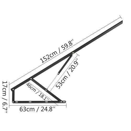 VEVOR Bett Lift Springaufbeschlag Bett 152 cm Lang, Bettbeschlag aus Stahl, Schwarz Hydraulische Bett Lift up Scharnier 60 kg Ladekapazität für Schlafsofas oder Betten mit einer Größe von 1,5 x 2 m