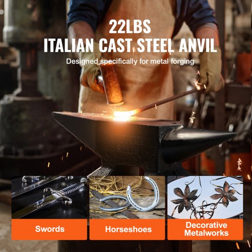 VEVOR Amboss Einzelner Hornamboss 10 kg Stahlamboss Geschmiedeter Amboss Robuster Hornamboss Schmied Juweliere Metallschmied Schmiedewerkzeug Geeignet für Nieten, Abflachen, Schmieden und Formen
