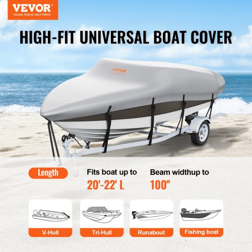 VEVOR Bootspersenning Abdeckplane Bootsplane, 609–670 cm Persenning Schlauchboot 600D Oxford-Gewebe Bootspersenning Abdeckung mit Aufbewahrungstasche 435 x 300 mm, Angelboot Bootsabdeckplane Grau