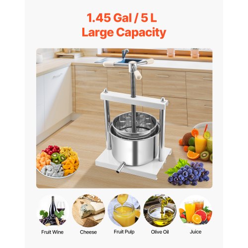 VEVOR Obstweinpresse Manuelle Presse Weinherstellung 5L Edelstahl Obstmühle