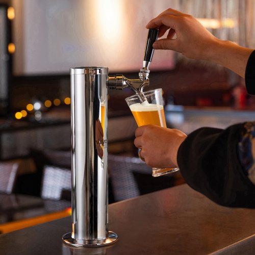 VEVOR Kegerator-Turm-Kit, Einzelzapfhahn-Bierumrüstsatz, Edelstahl-Fass-Bierturm-Zapfanlage mit Doppelmessgerät W21.8-Regler und A-System-Fasskupplung, Biertropfschale für Partys zu Hause