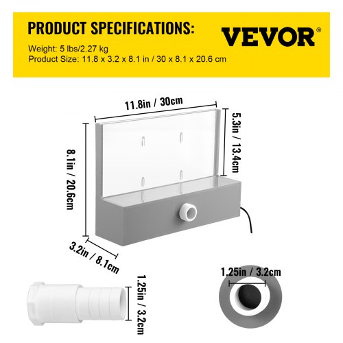 VEVOR Schwallduschen Wasserfall 30 x 8 x 21 cm Schwalldusche Pool und Bachlaufsets 5 m Netzkabel für Garden Wand Mauer Gabione Teich
