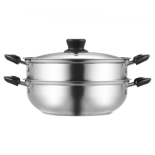 VEVOR 28cm Dampfgarer Topf Edelstahl mit Glasdeckel, 1 Etagen (1x Dampfkochtopf und 1x Suppentopf)Dampfkocher Dampftopf Induktion Gardampftopf Dampfkochtopf Kochtopf für Gemüse, Fisch, Suppe, Knödel
