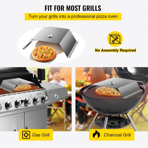 VEVOR Pizzaaufsatz Gasgrill, 3 Stk. Pizzahaube 48x35x17 cm Holzkohlegrill Pizzaofen, 50-300 ℃ Edelstahl Pizzaaufsatz 3 kg Pizzaofen Outdoor Garten Pizzastein Pizzakruste Pizzaschneider, Bürste