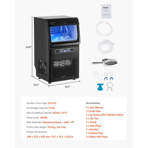 VEVOR Kommerzielle Eisbereiter Eismaschine 36,29kg/Tag LED Anzeige Restaurant