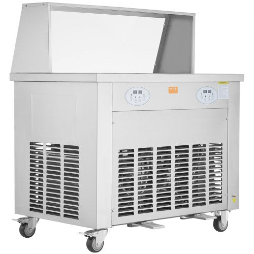 VEVOR Maschine für frittierte Eisrollen, 2 Stück 380 x 380 mm Quadratische Pfannen zum Frittieren von Eis, Kommerzielle Eismaschine aus Edelstahl mit Kompressor und 4 Schabern