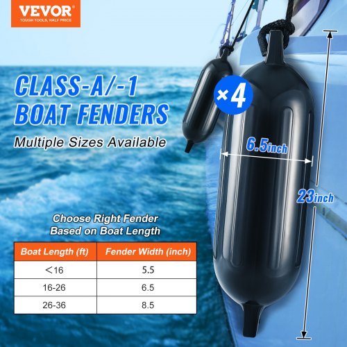 VEVOR Fender-Set 4 Aufblasbare Fenders 16,51 x 58,42 cm Bootsfender, Horizontale oder vertikale Montage, Stegfender Langfender mit 4 Nadeln &amp; Seilen &amp; AufbewahrungstascheHitzebeständig, UV-geschützt
