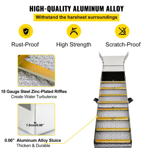 VEVOR Faltbare Schleusenbox aus Aluminiumlegierung, Kompakte 127 cm Schleusenboxen für Gold, Leichte Goldschleusenausrüstung, Tragbare Schleusenboxen mit Bergmannsmoos, Fluss, Bach usw.