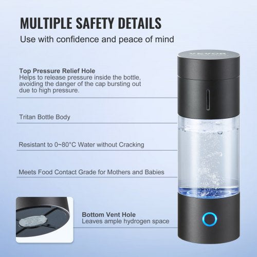 VEVOR Wasserstoff-Wasserflaschengenerator, tragbarer Wasserstoff-Wasserbereiter 230 ml, wasserstoffreiches Wasserionisationsgerät mit SPE-Technologie, mit Nasen-Inhalationsschlauch &amp; Selbstreinigung