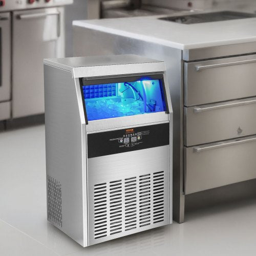 VEVOR Kommerzieller Eiswürfelbereiter Eismaschine 47 kg / 24 h, Leichte Würfeleismaschine 15 kg Eisspeicherkapazität 50 Stk. Eiswürfel, Edelstahl Eiswürfelbereiter inkl. Wasserfilter &amp; Eisschaufel