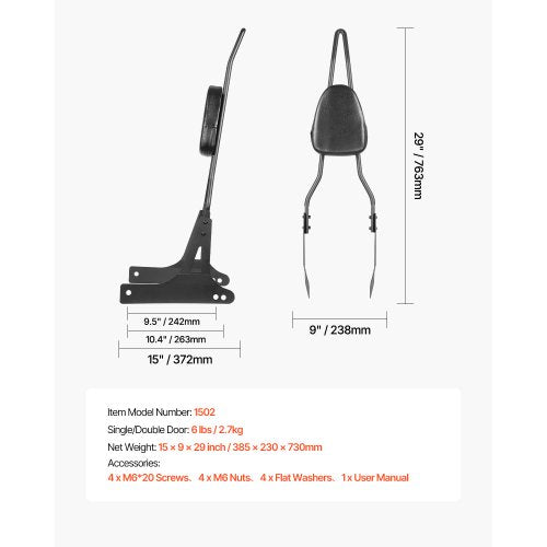 VEVOR Motorrad Rückenlehne Sissy Bar Harley-Davidson Dyna 73cm Rückenlehnen