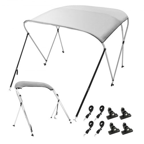 VEVOR 3-Bogen-Bimini-Top-Bootsabdeckung, 155-167 cm Einbaubreite 900D-Polyester-Überdachung mit Aluminiumlegierungsrahmen, Wasserdicht &amp; Sonnenschutz, inkl. Aufbewahrungsbox, 2 Stützstangen Hellgrau