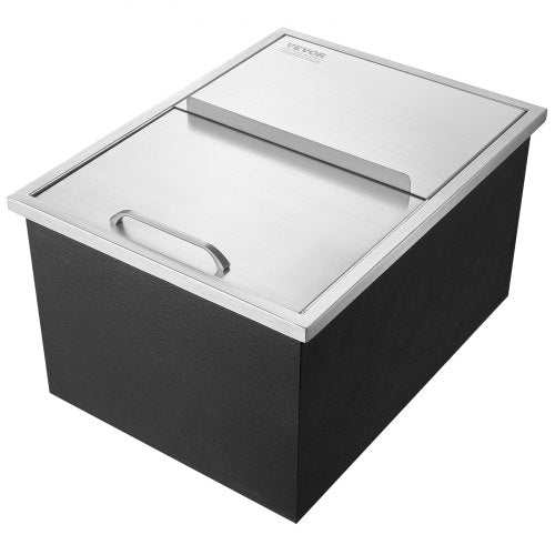 VEVOR 55,23 L Drop-in-Eisbox, 608 x 457 x 333 mm Edelstahl-Eiskühler, Kommerzieller Eisbehälter mit Schiebedeckel, Eingebaute Eisspeichertruhe, Abflussrohr &amp; Ablassstopfen im Lieferumfang Enthalten